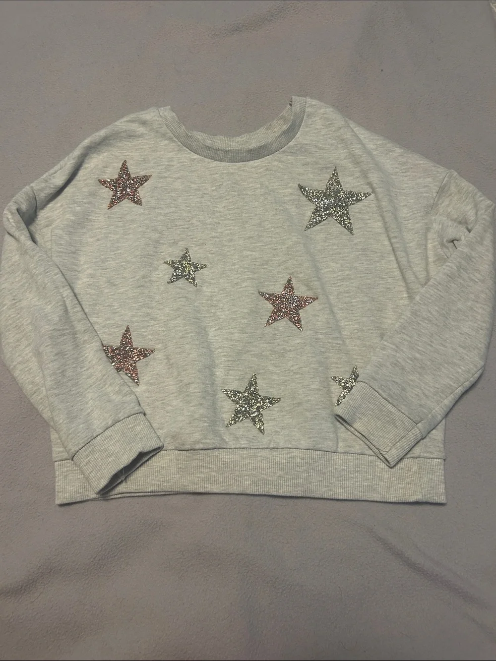 Justice Light Gray Sweatshirt with Pink & Silver Sequin Stars